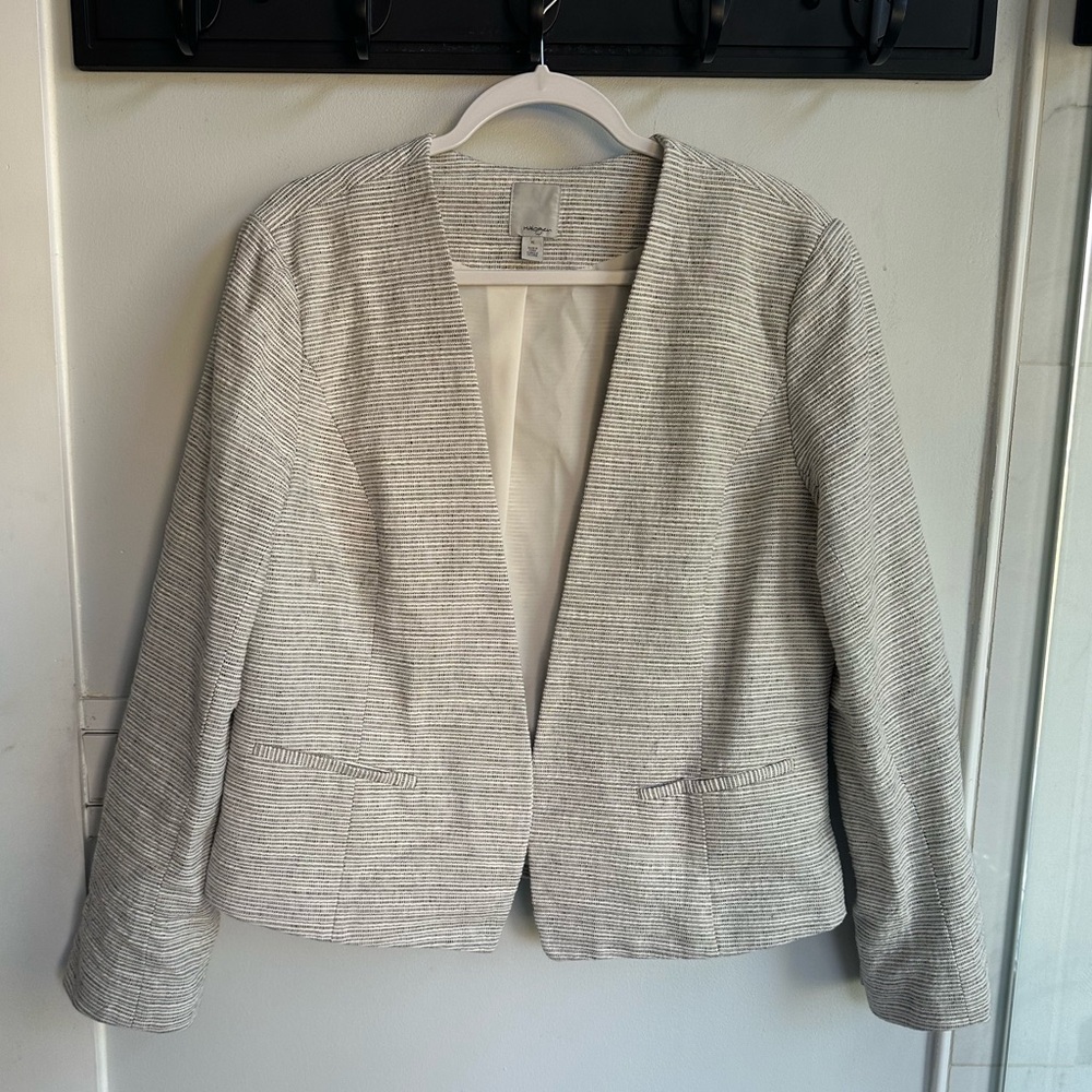 Halogen Open Front V-Neck Jacket, White/ Grey Twe… - image 1